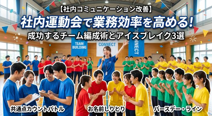 社内運動会でのチームビルディングとコミュニケーションのイメージ画像